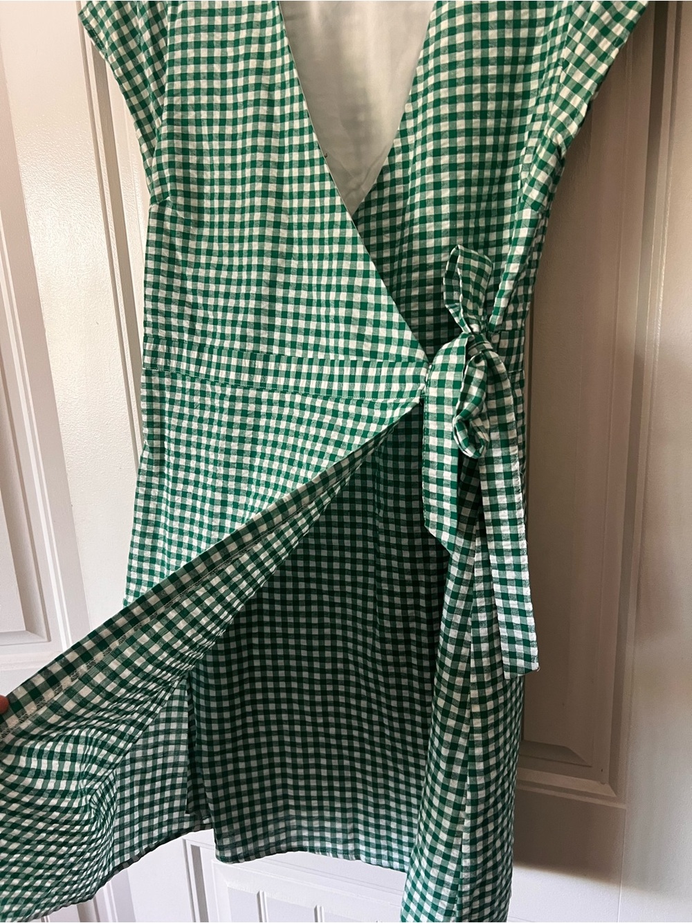 Banana Republic Green and White Gingham Wrap Midi Dress - Picture 3 of 6